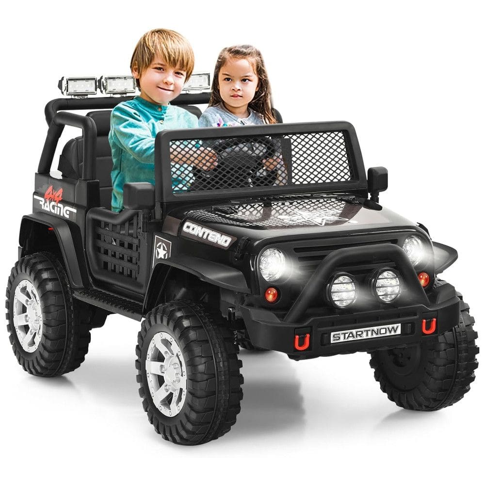 Carro Elétrico Infantil a Bateria 12V com Luzes LED, Buzina. MP3 e Suspensão de Mola, HONEY JOY, Preto