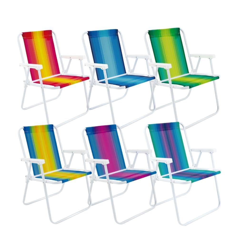 Kit 6 Cadeiras de Praia Alta em Aço 110 kg Mor