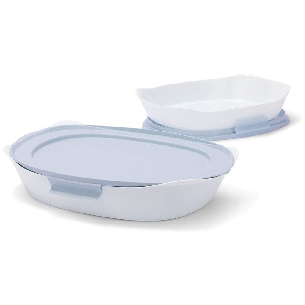 Conjunto Assadeiras de Vidro para Forno com Tampas, 4 Peças, Rubbermaid, Branca