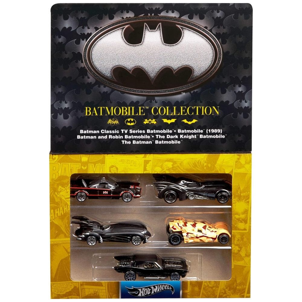 Conjunto de 5 Carros de Brinquedo Hot Wheels em Escala 1:64, Batman 85º Aniversário com 5 Réplicas Diferentes do Batmóvel em Embalagem
