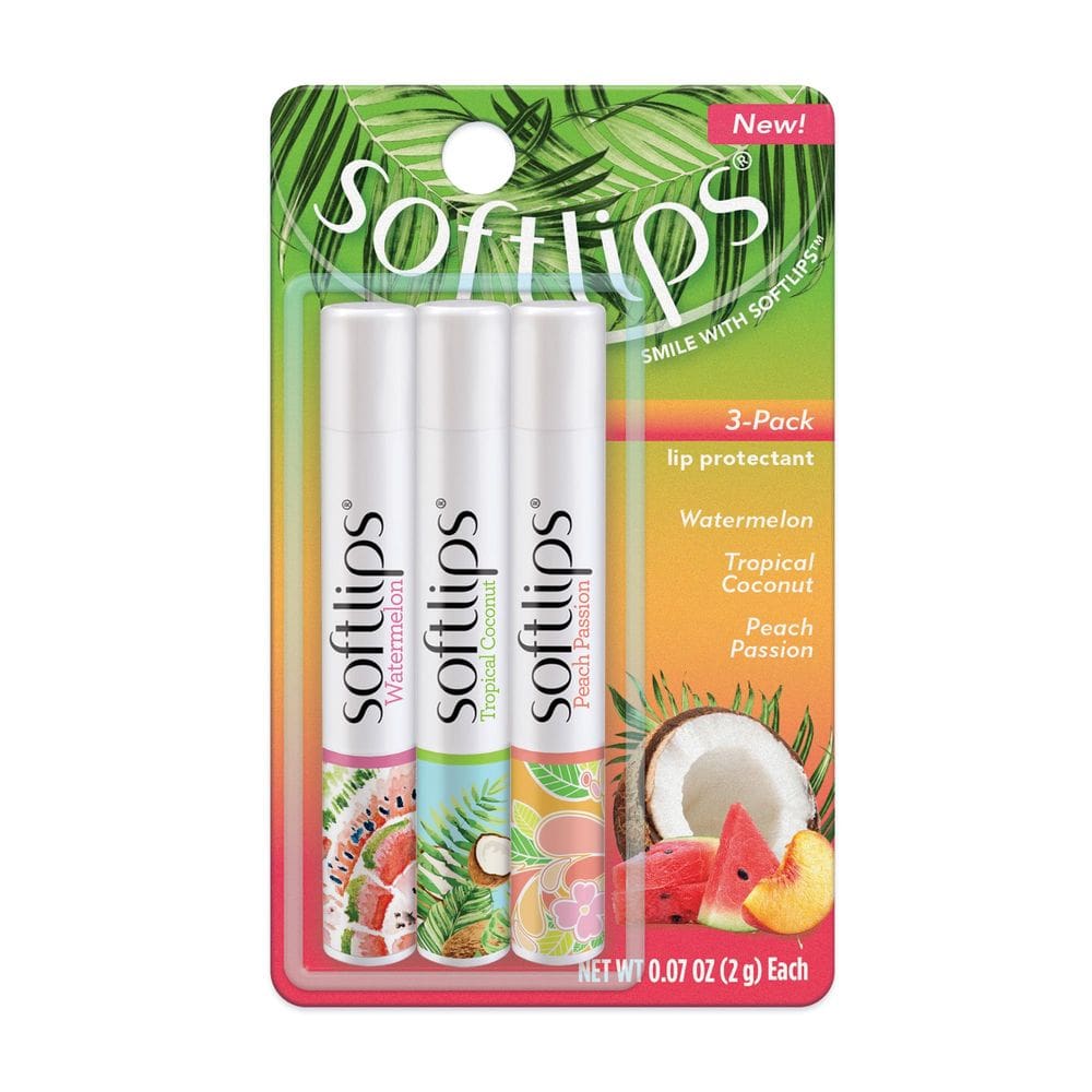 Hidratante labial SoftLips Daily Tropical Flavor, pacote com 3