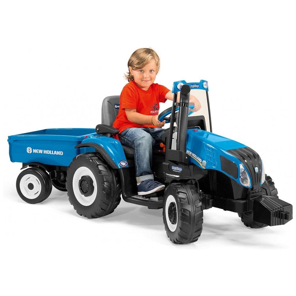 Trator com Reboque Elétrico Infantil Peg Perego New Holland T8 12 Volts, Azul