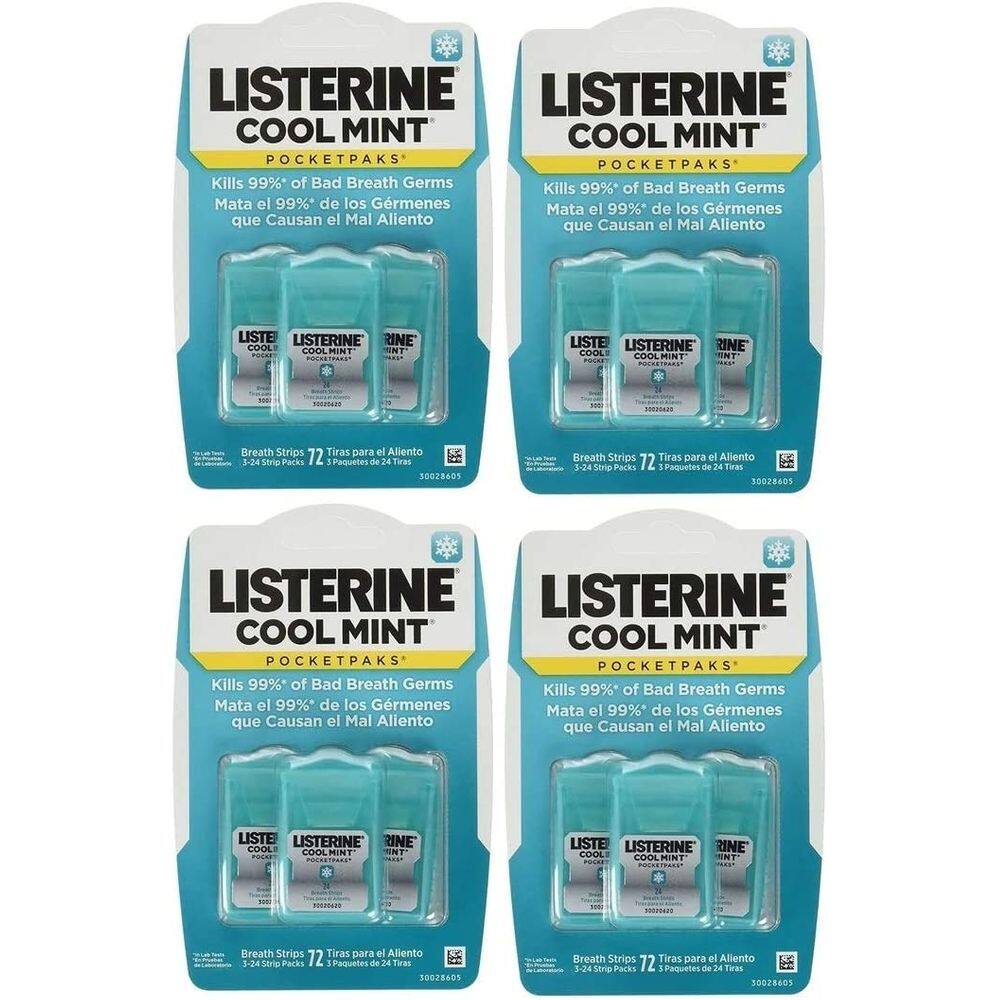 Pacotes Breath Strips Listerine Cool Mint de 12 a 24 tiras x288