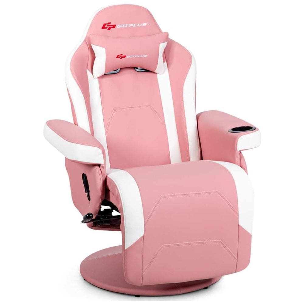 Cadeira de Escritório Gamer Reclinável, Ajustável e Ergonômica com Encosto Alto, GOPLUS, Rosa