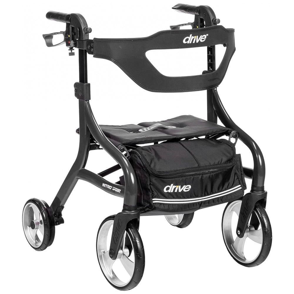 Andador para Idoso Dobrável até 160kg com Assento, Leve e Rodas Grandes, Drive Medical Pequeno, Preto