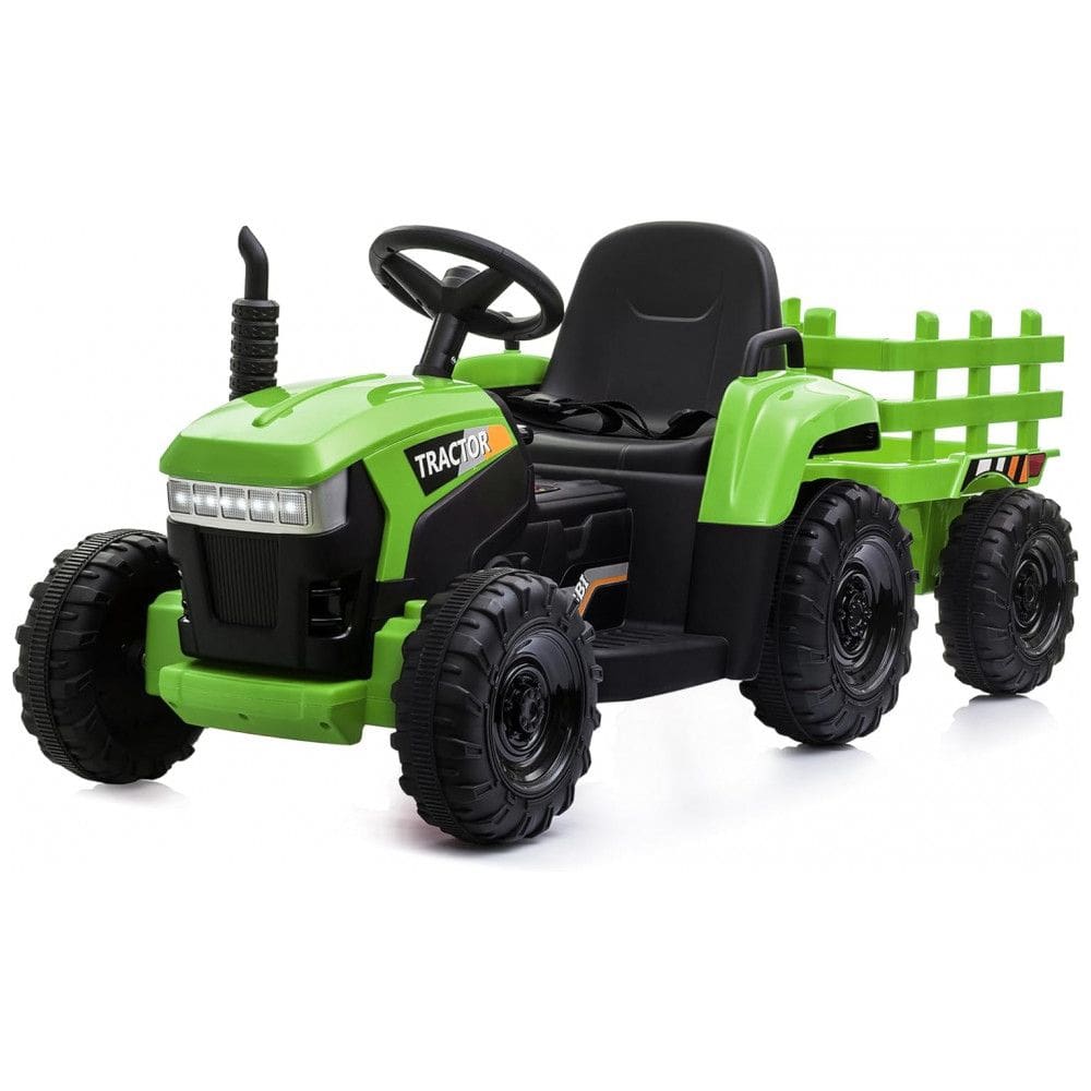 Trator Elétrico Infantil com Reboque e Motores Duplos de 35W á Bateria 12V, 3 Marchas e Luzes LED, TOBBI, Verde