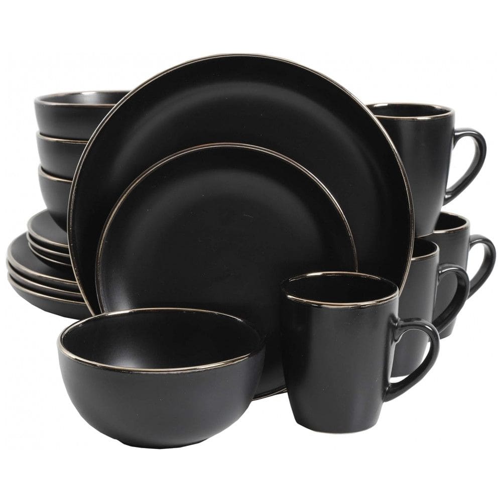 Aparelho de Jantar com 16 Peças em Cerâmica Stoneware Serve 4 Pessoas, Gibson Home Rockaway, Preto