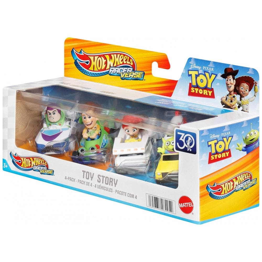Conjunto Hot Wheels RacerVerse, Pack com 4 Miniaturas de Carros de Brinquedo na Escala 1:64, Otimizadas para Pistas com Personagens