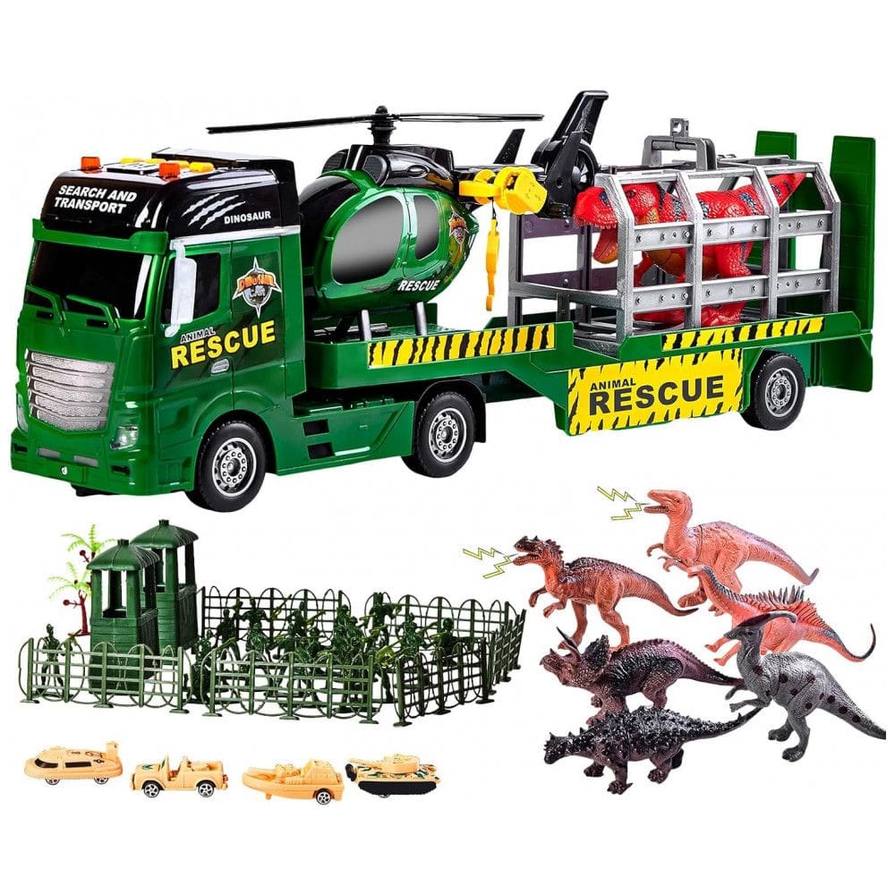 Conjunto de Brinquedos de Veículos de Dinossauros com 103 Peças ZHFUYS, Caminhão Grande de 65 cm com Dinossauros, Helicóptero, Soldado,