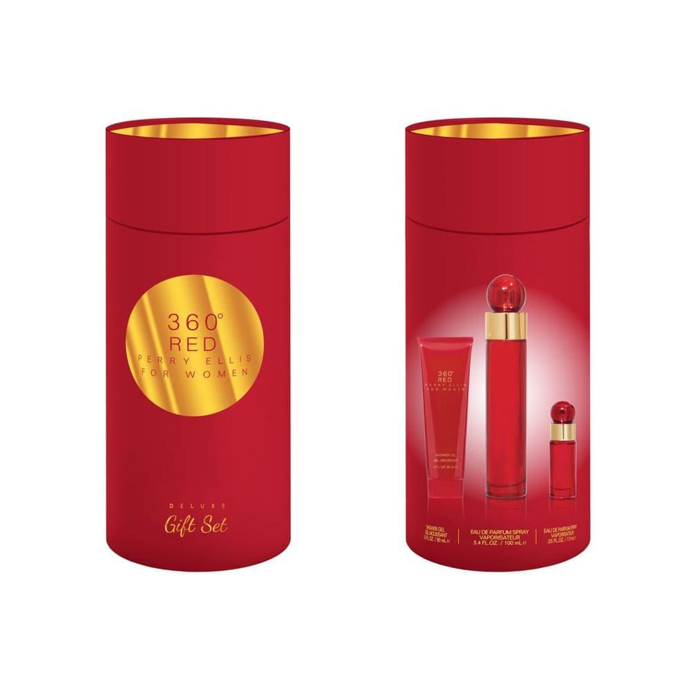 Perfume Perry Ellis 360° Red para mulheres, conjunto de presente de 3 peças