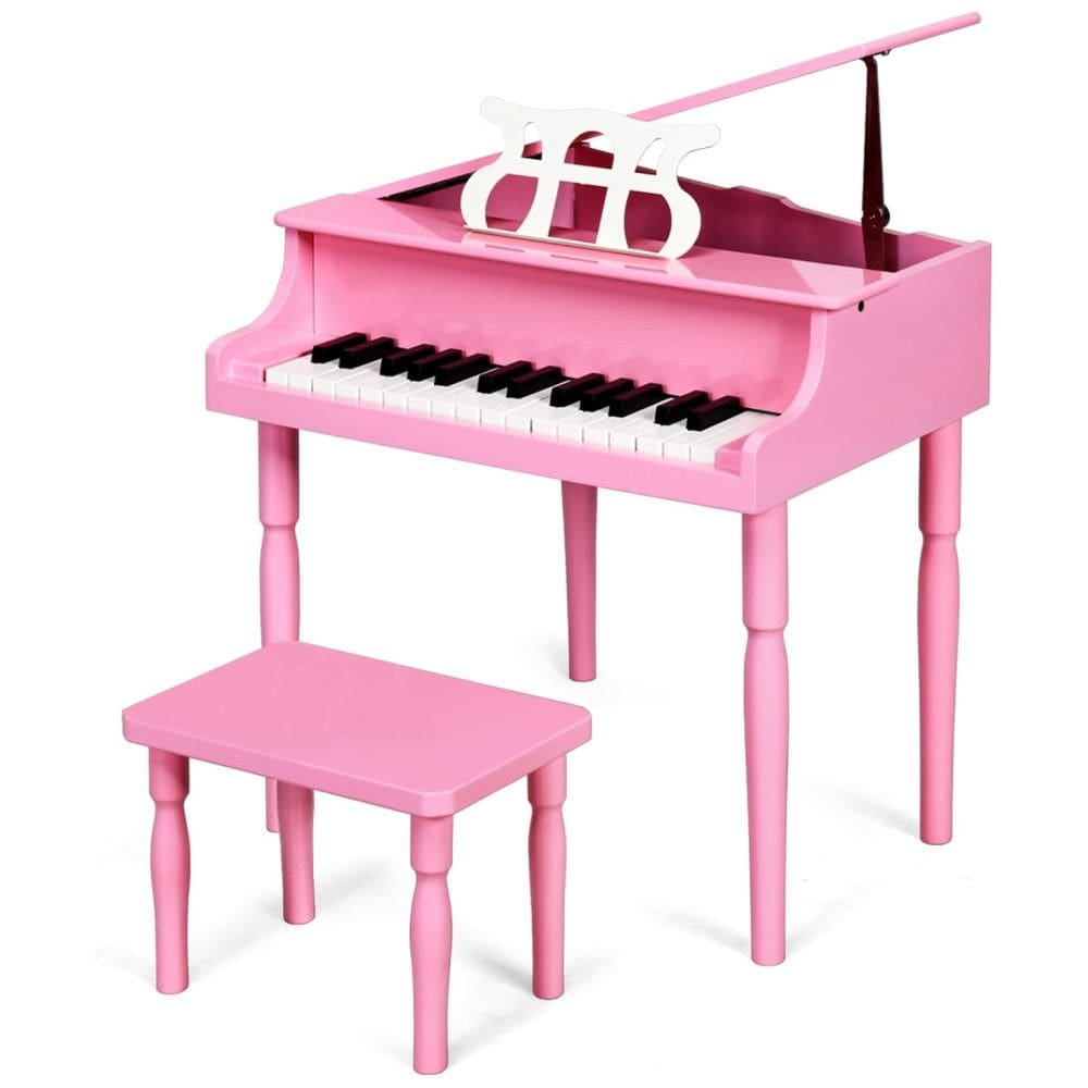 Piano Clássico Infantil com 30 Teclas, Banco, Tampa de Piano e Suporte para Partitura, Goplus, Rosa