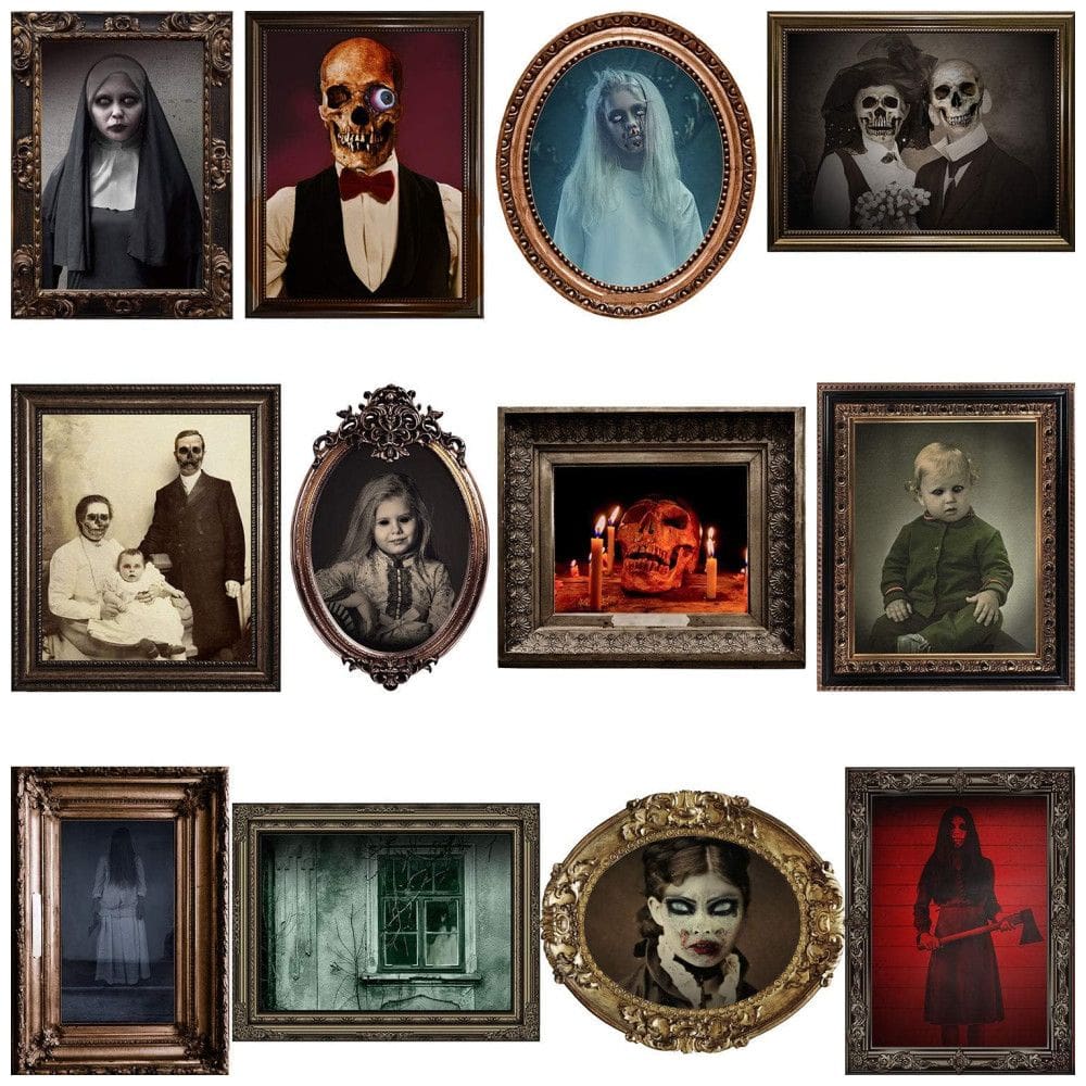 Kit Quadros Assustadores 3D com Movimento de Rosto para Decoração de Halloween, 12 UN