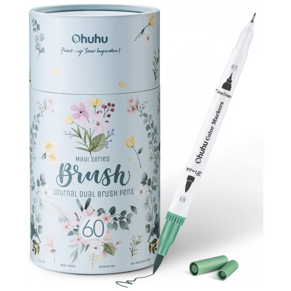 Conjunto de Canetas Artisticas 60 Cores com Pontas Duplas, Pincel Fino à Base de Água para Crianças e Adultos, Ohuhu, Branca