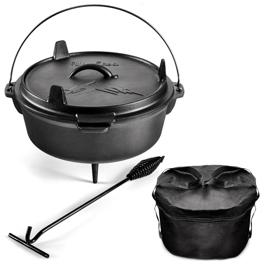 Panela de Ferro Fundido 6L Pré Temperada, com Alça de Metal, UNO CASA, Preto