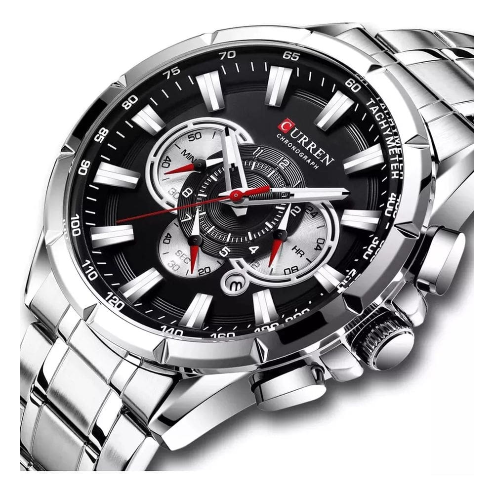 Relógio Masculino Curren 8363 Prata/Preto Aço