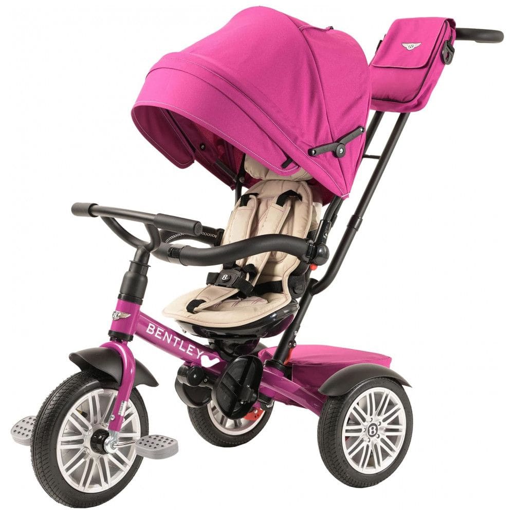 Triciclo Infantil 6 em 1, Oficialmente Projetado pela Bentley com Cobertura e Alça para os Pais, POSH BABY KIDS, Rosa
