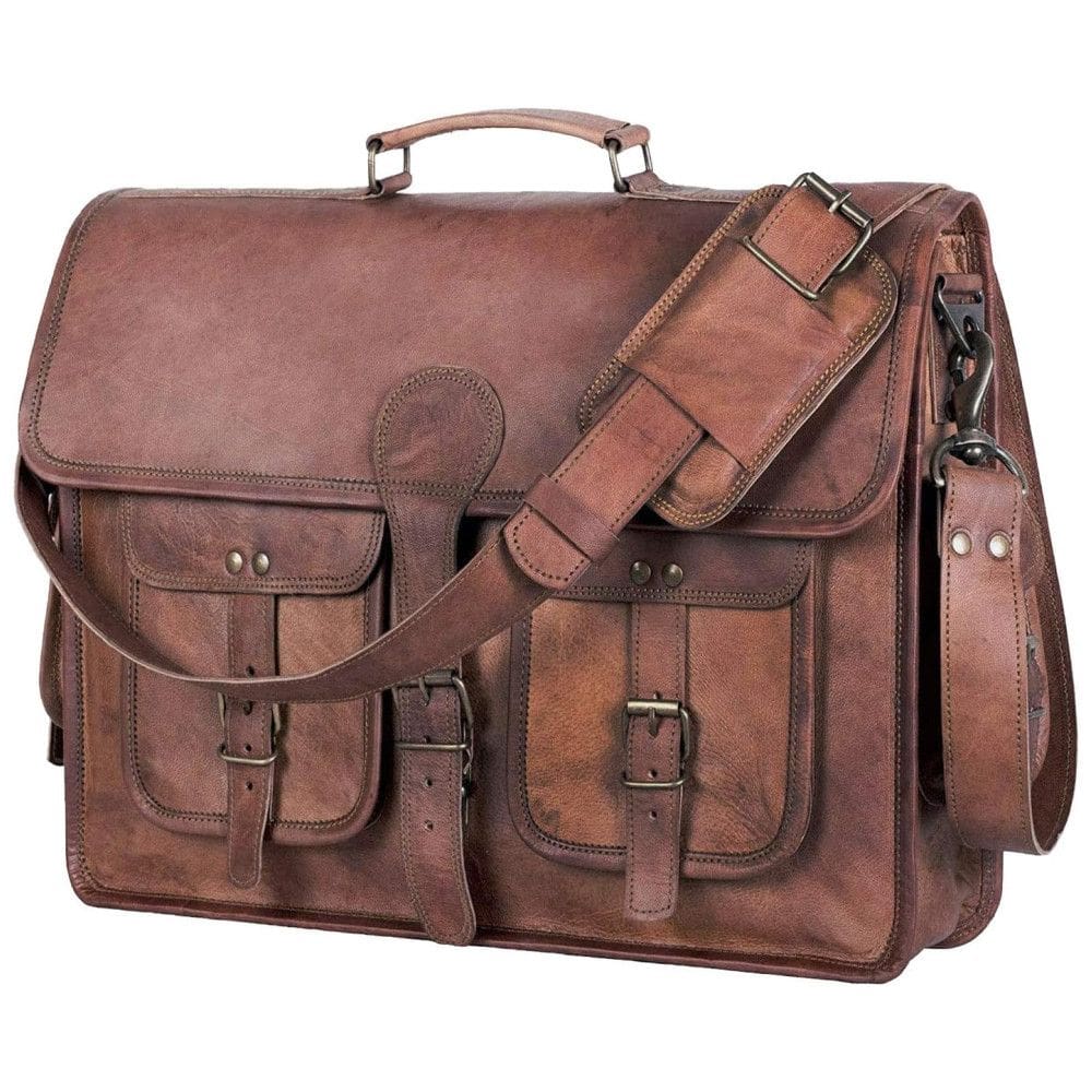 KPL Bolsa, Pasta de Couro de Grão para Laptop Masculina
