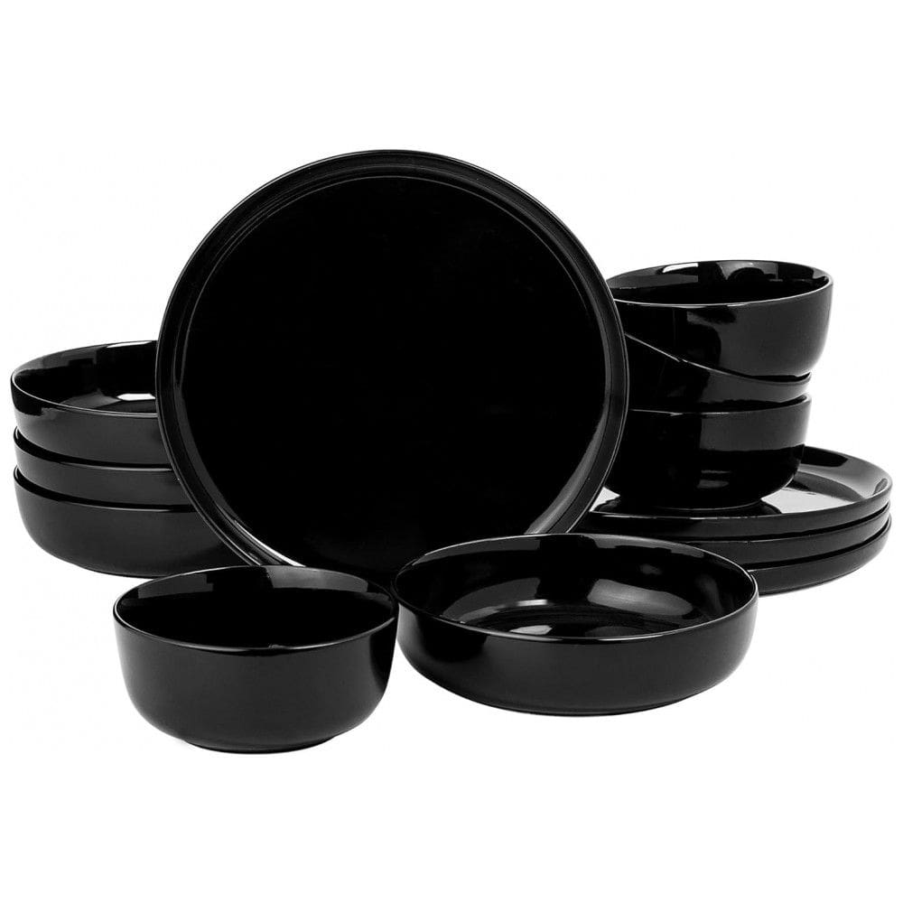 Aparelho de Jantar com 12 Peças de Porcelana Ideal para 4 Pessoas, Gibson Home Oslo, Preto