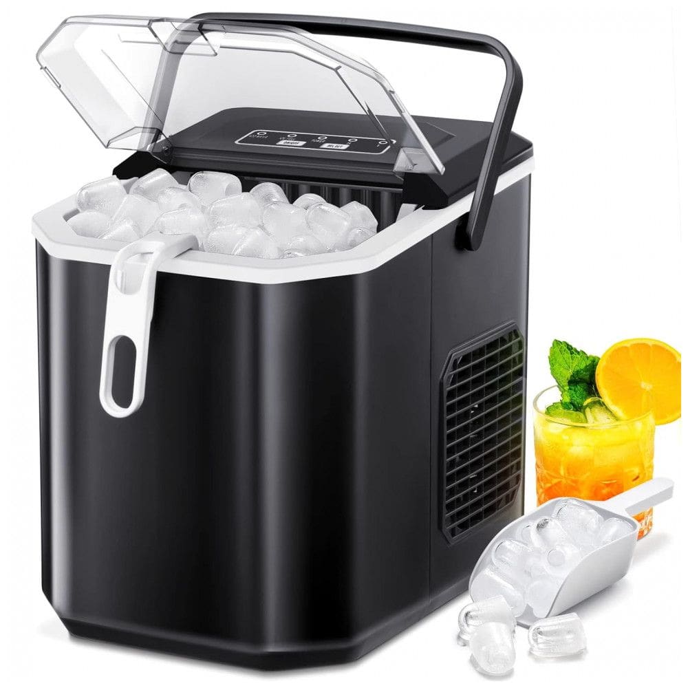 Máquina de Gelo Portátil com Capacidade para 11 kg em 24H, Autolimpeza, Cesta e Colher de Gelo, 110V, Xbeauty, Preta
