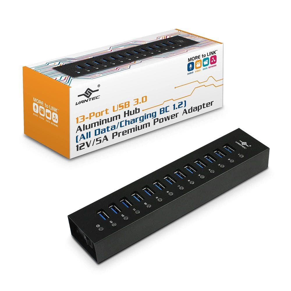 Hub USB Vantec UGT-AH131U3-BK 13 portas de alumínio 12V 5A