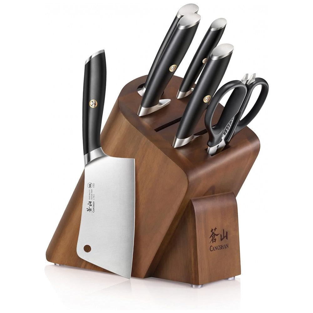 Conjunto de Facas em Aço Alemão com Bloco de Bancada, 7 Peças, Cangshan L Series 1027112, Preto