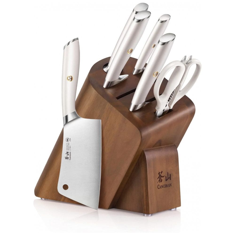 Conjunto de Facas em Aço Alemão com Bloco de Bancada, 7 Peças, Cangshan L1 Série 1027129, Branco