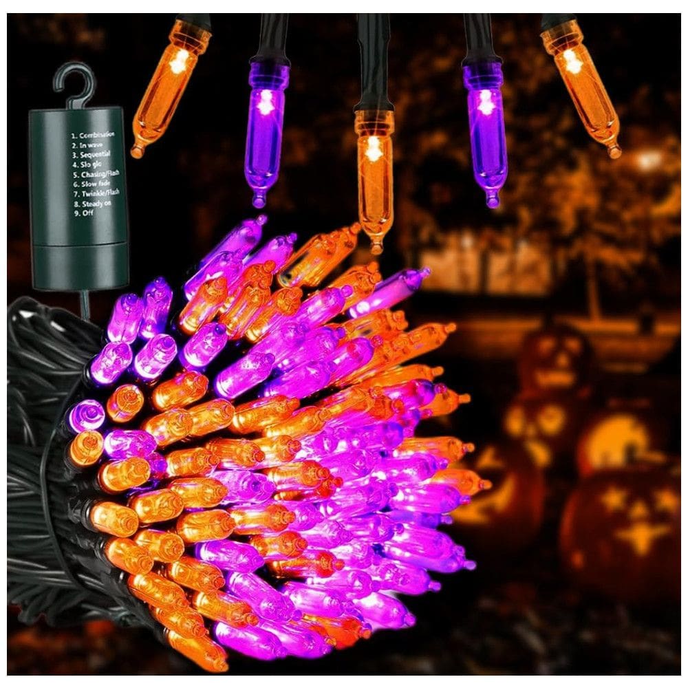 Pisca Pisca 100 LEDS 10 Metros a Prova dÁgua com 8 Modos e Timer, Roxo e Laranja