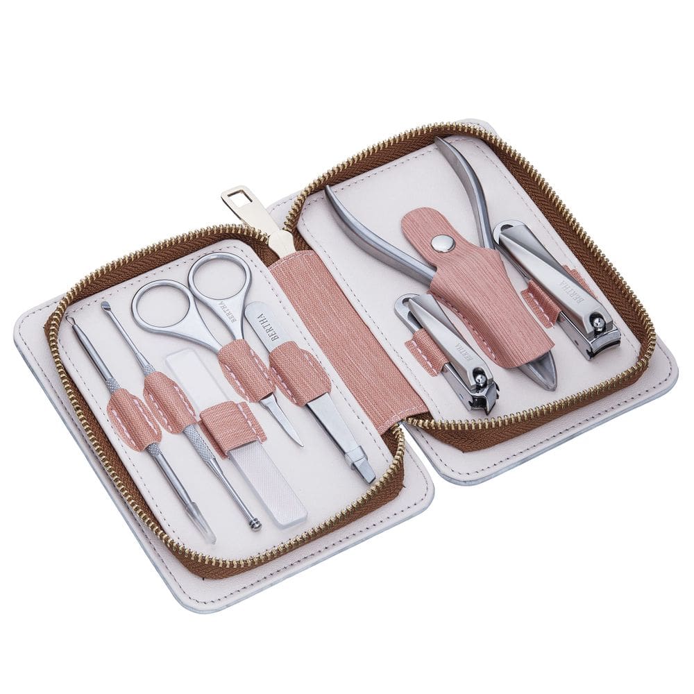 Kit de higiene Bertha Melina, 8 peças de aço cirúrgico com estojo