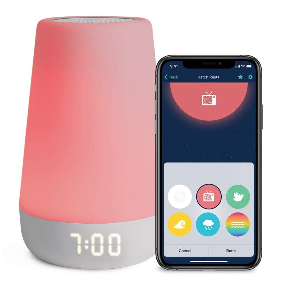 Máquina de Ruído para Dormir, com Alarme, Luzes e Sons programáveis via App, HATCH BABY, Branco