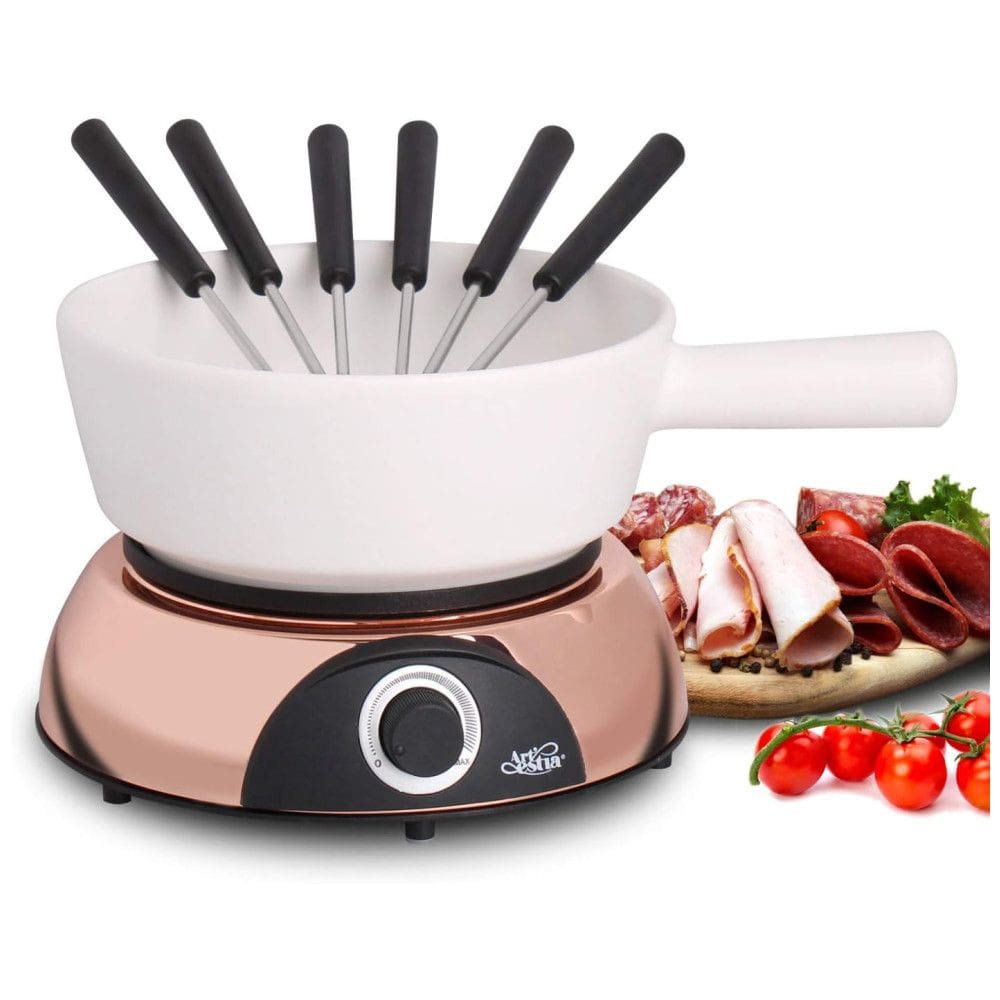 Artestia Panela de Fondue Elétrica, 1.9L, 6 Garfos, 1500W, 110V, Rose Gold