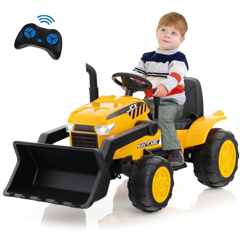 Trator Elétrico Infantil com Controle Remoto, Escavadeira, 2 Velocidades e Música, 12V, OLAKIDS, Amarelo