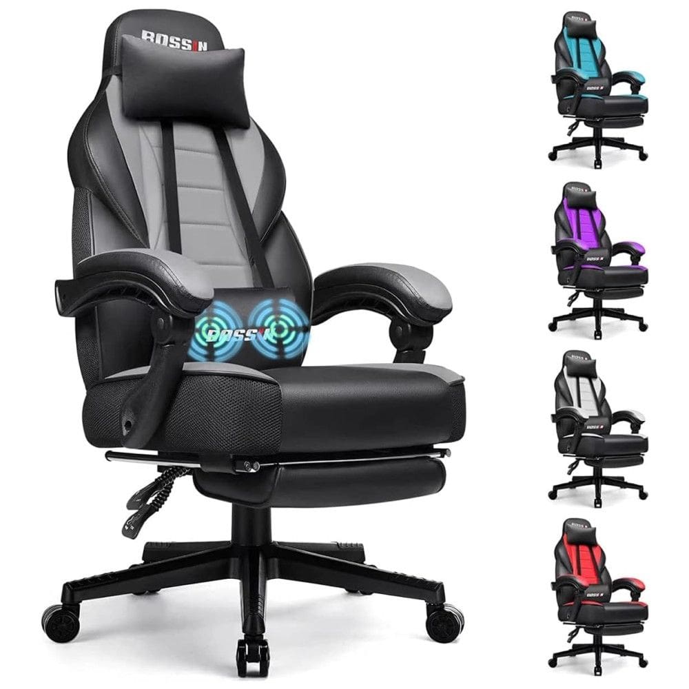 BOSSIN Cadeira de Escritório Gamer Reclinável e Ergonômica com Apoio para Lombar, Cinza Claro
