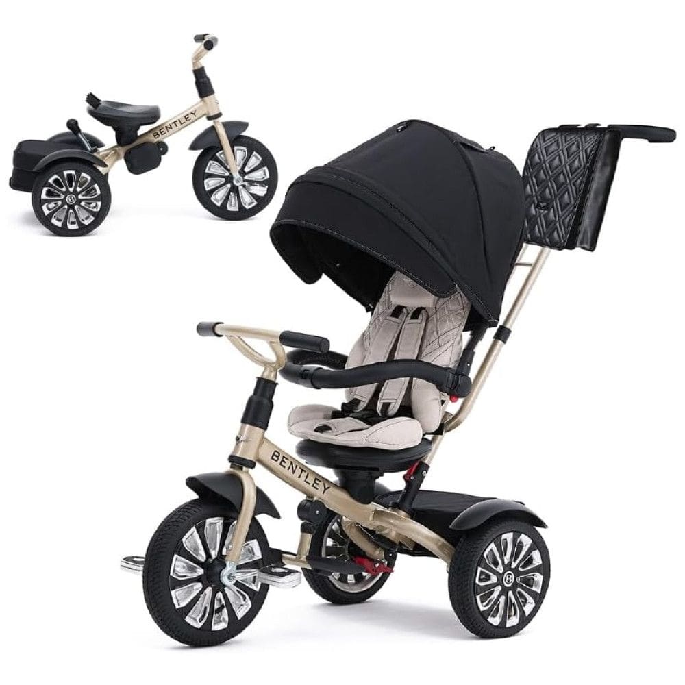 Triciclo Infantil 6 em 1, Oficialmente Projetado pela Bentley com Cobertura e Alça para os Pais, POSH BABY KIDS, Dourado