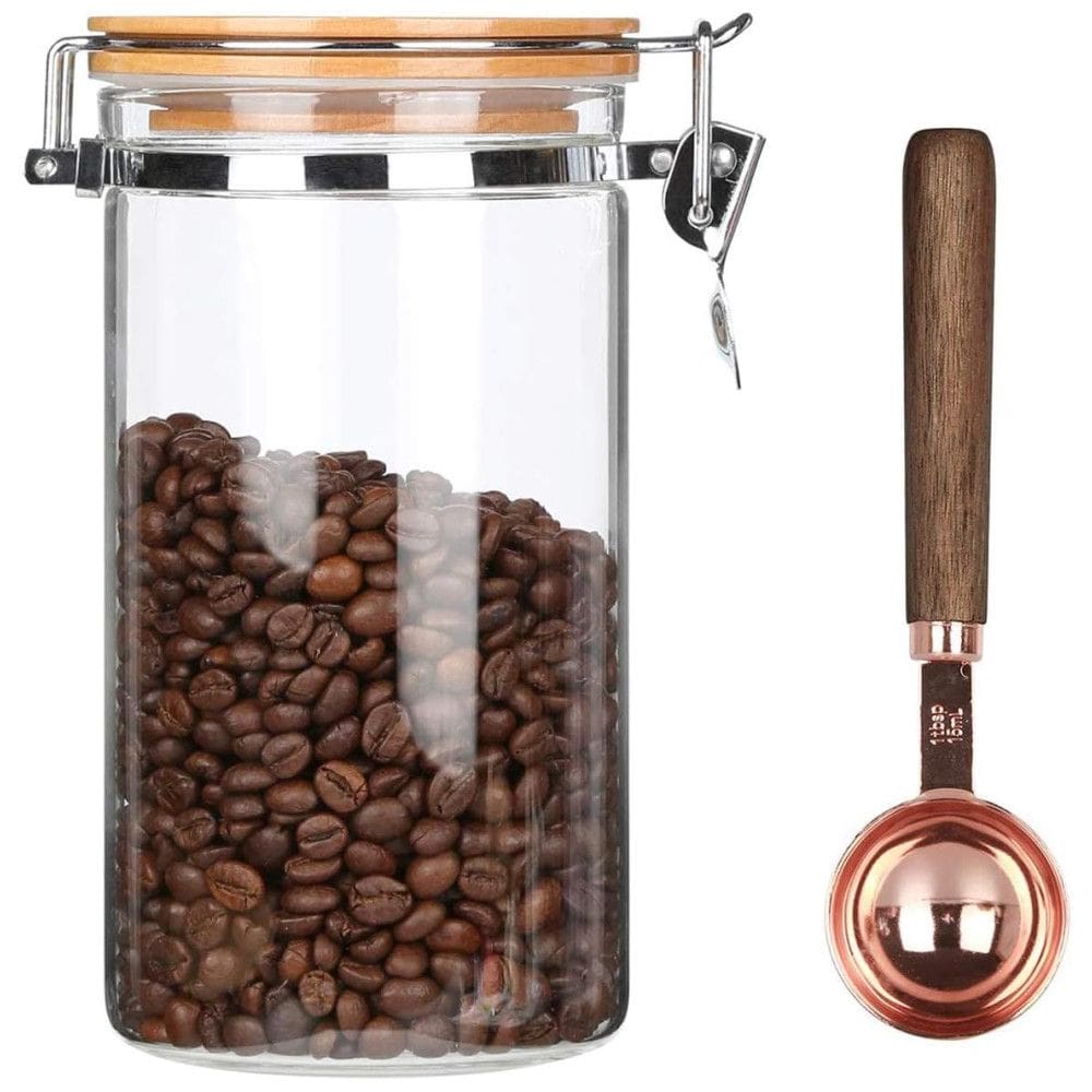 Pote Hermético para Café 1.2L de Vidro com Colher Dosadora, KKC HOME ACCENTS, Marrom Claro