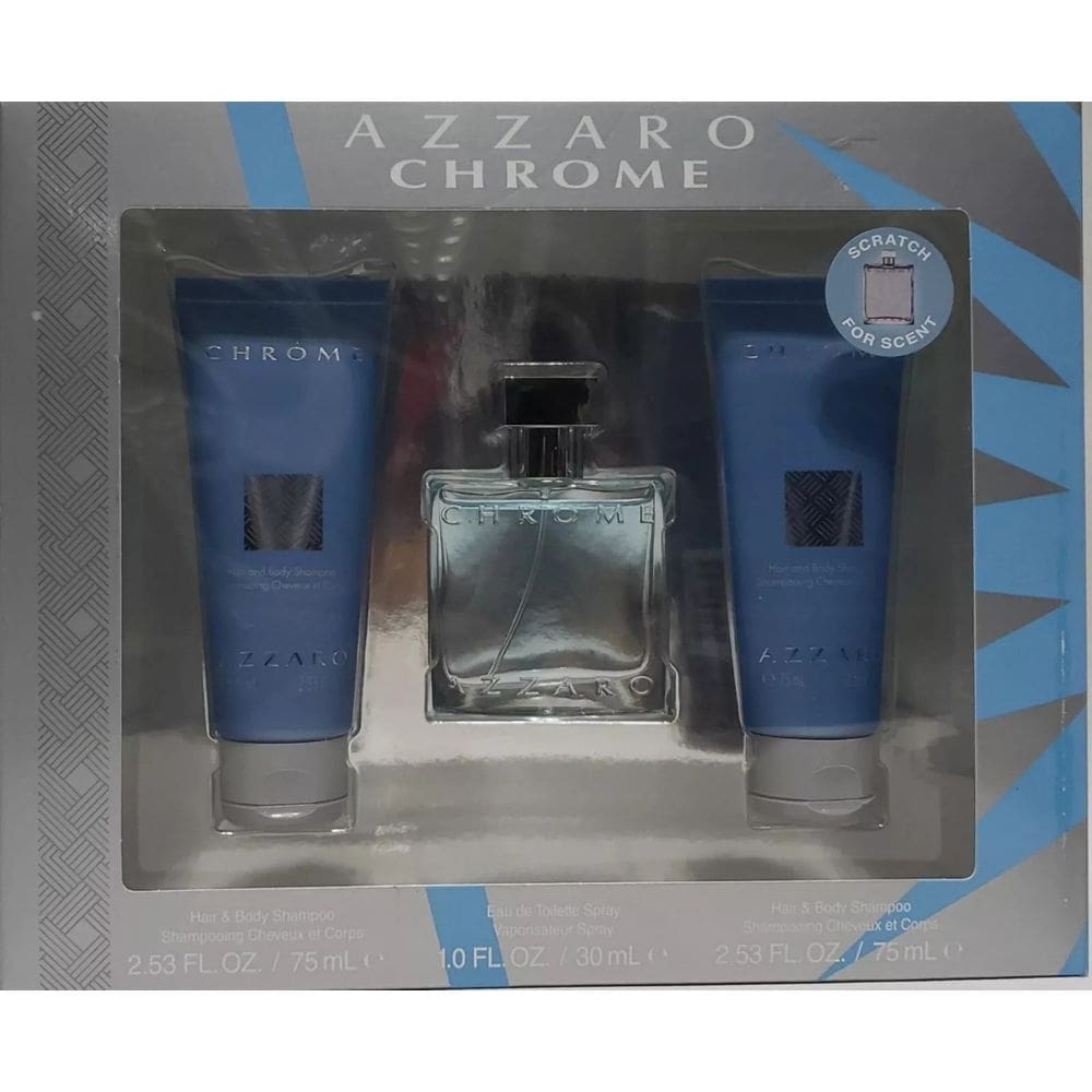 Conjunto de perfumes Azzaro Chrome Eau de Toilette 30mL + 2 shampoos
