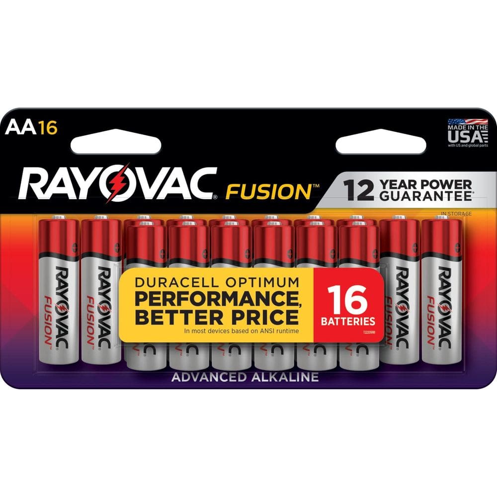 Pilhas AA Rayovac Fusion, pacote com 16 pilhas alcalinas de longa duração