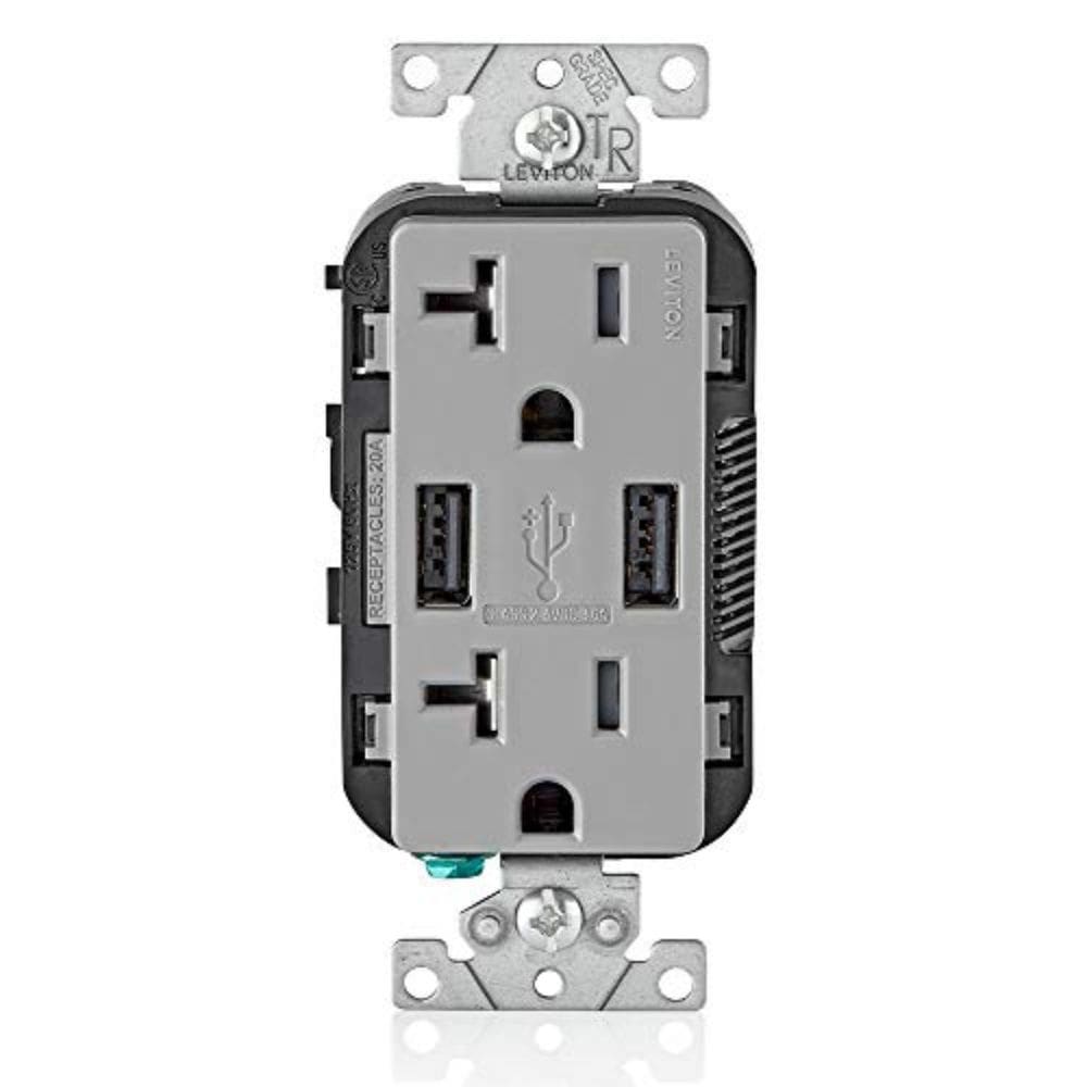 Carregador USB Leviton tipo A com tomada resistente a violações de 20 A