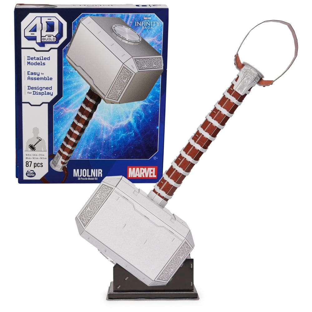 Kit de modelos de quebra-cabeça 3D 4D Build Marvel Mjolnir Thor Hammer 87 unidades