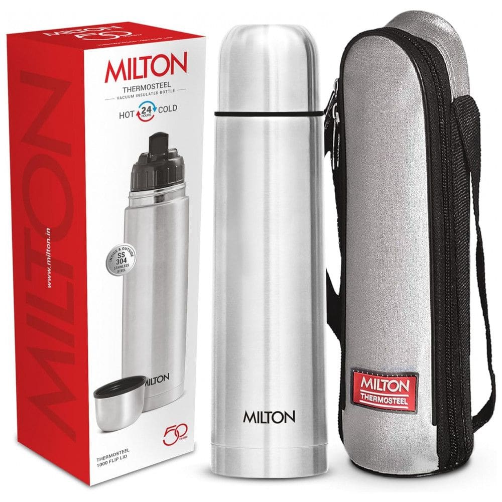 Garrafa Térmica para Água 1L em Aço Inoxidável Isolada a Vácuo de Parede Dupla com Tampa à Prova de Vazamentos, sem BPA e Bolsa Térmica