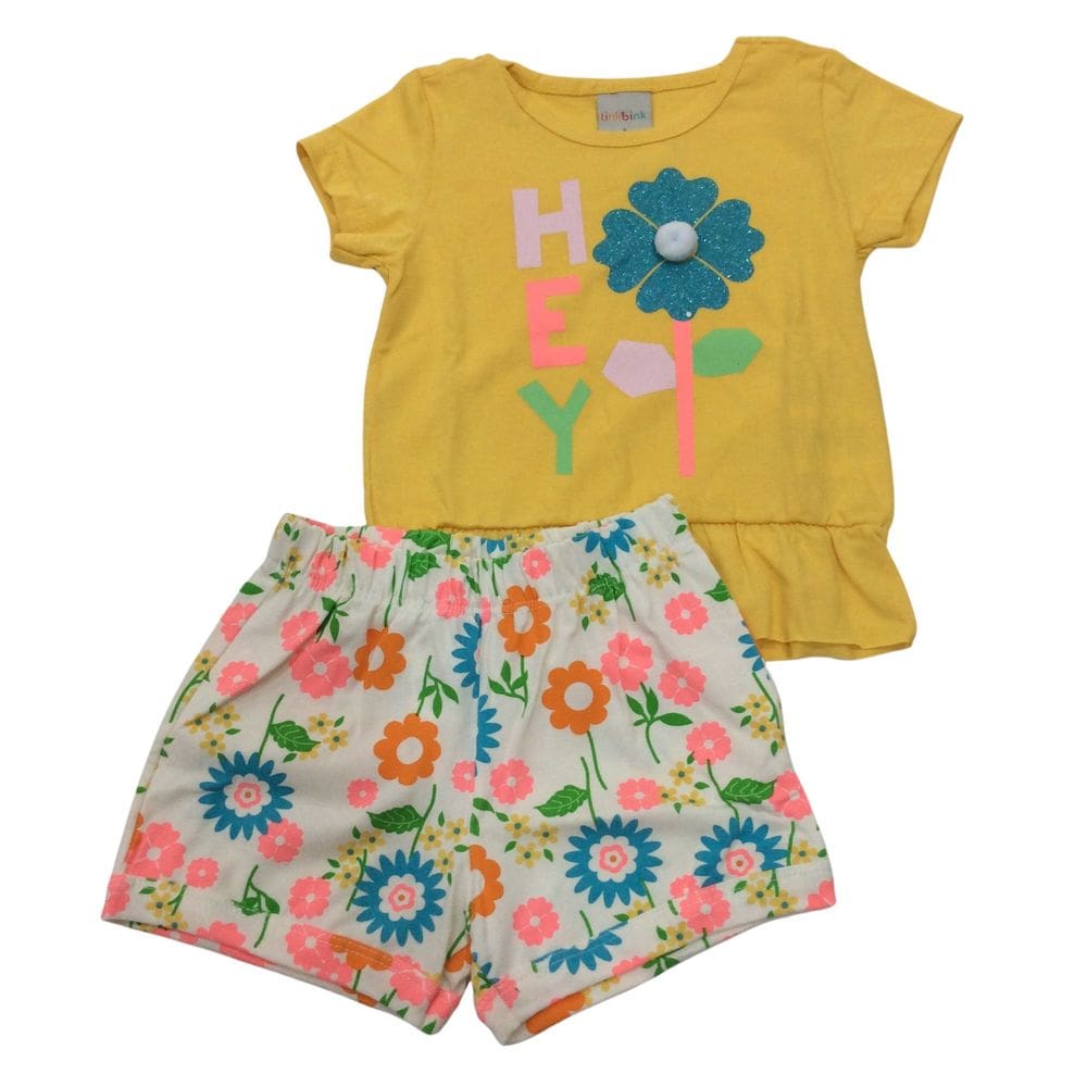 Conjunto infantil fem Tink Bink Off/rosa e Amarelo/floral