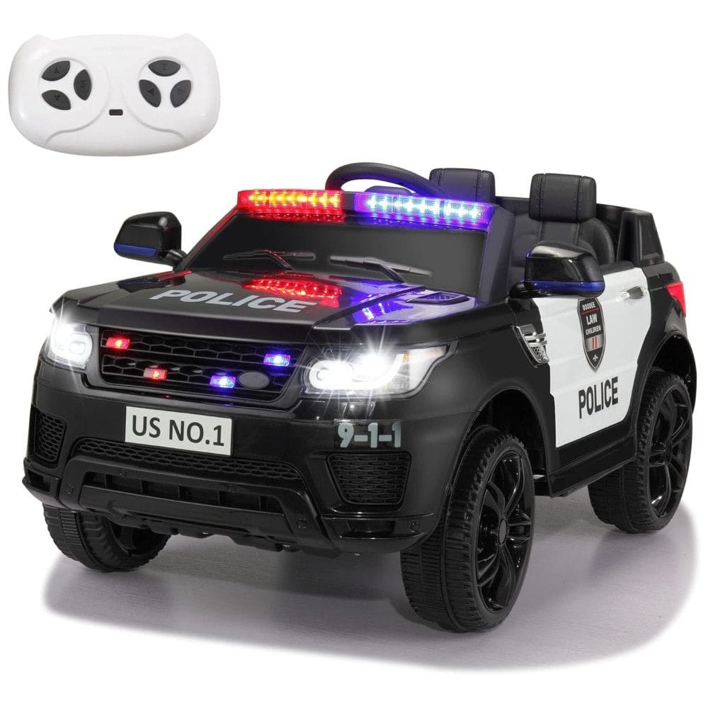 Carro Elétrico Infantil a Bateria Policial com Controle Remoto, Sirene, Luzes Piscantes, Música via Blueooth e Suspensão de Mola, 12V