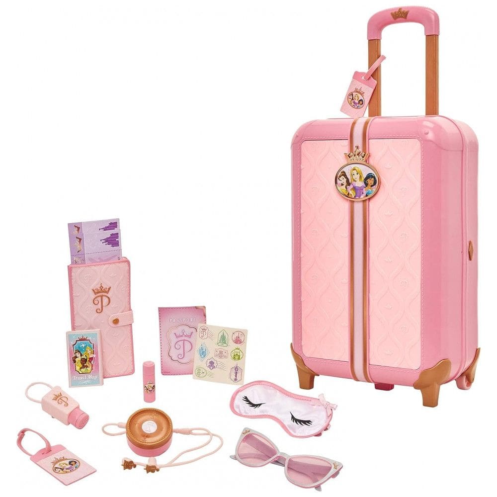 Mala de Viagem de Brinquedo com Etiqueta de Bagagem e 17 Acessórios, Disney Princesas, Rosa