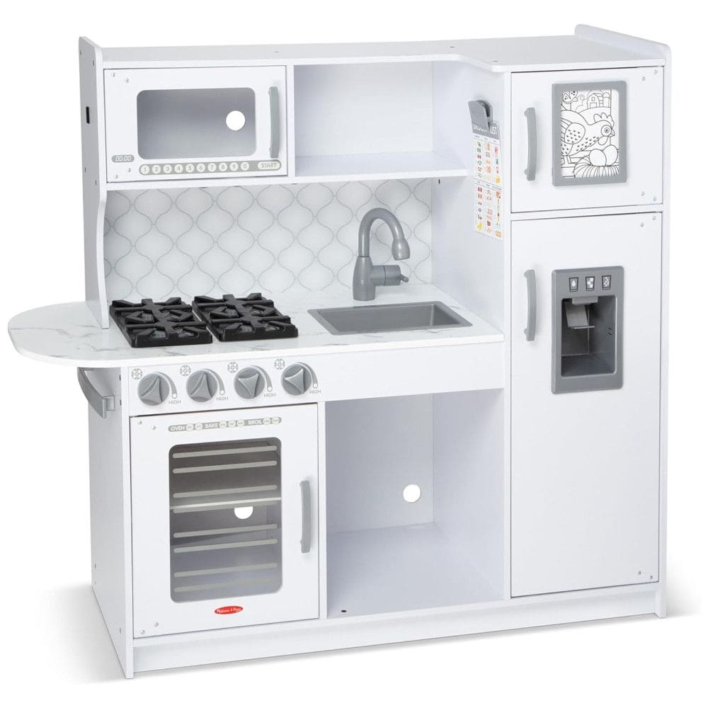 Cozinha Infantil em Madeira com Forno, Fogão, Micro-Ondas, Pia e Geladeira com Dispensador de Gelo, Melissa Doug, Branca