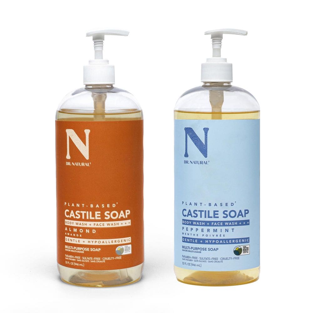 Kit de sabonete líquido Dr. Natural Castile 960ml de amêndoa de hortelã