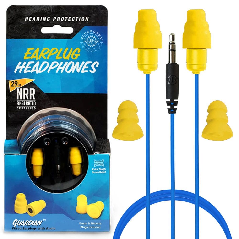 Fones de ouvido Plugfones Guardian Wired Azul e Amarelo
