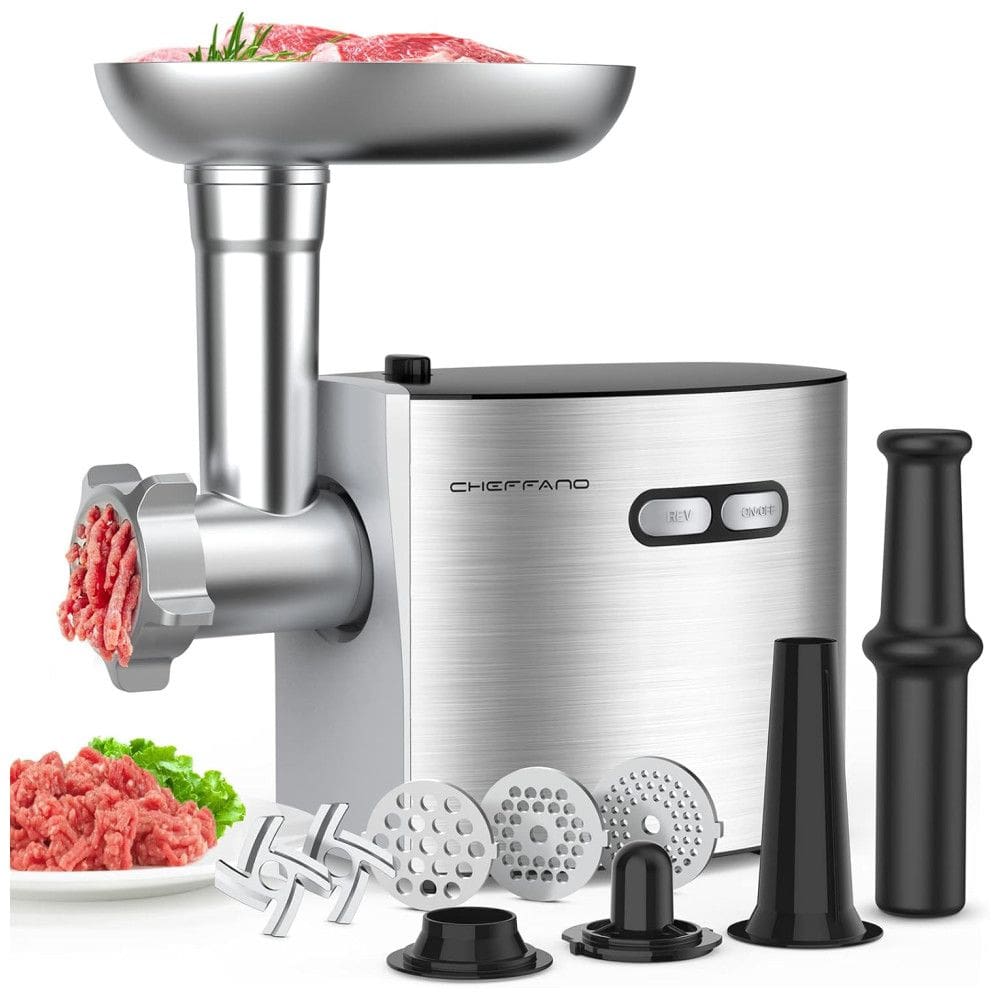 Moedor de Carne Elétrico Profissional, 3 Lâminas para Moagem, Aço Inoxidável, 2600W, 110v, CHEFFANO MG091, Prateado