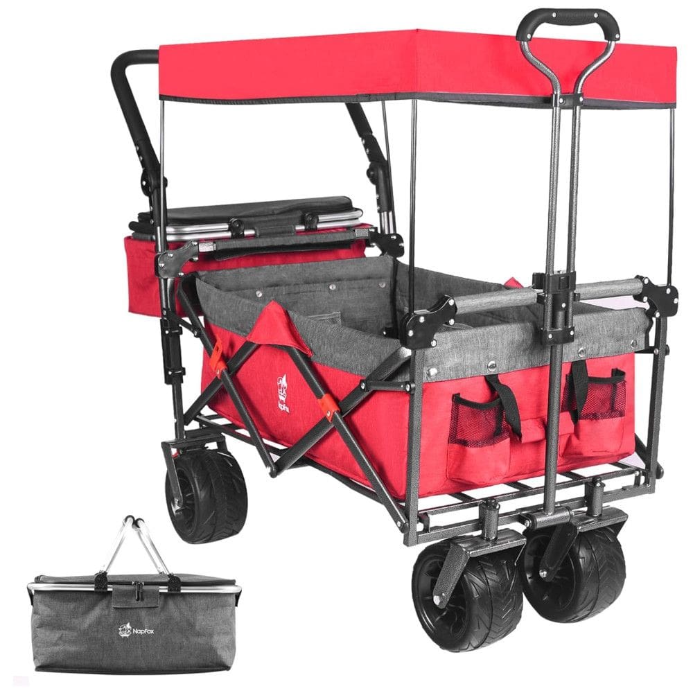 Carrinho Vagão Dobrável Multifuncional com Dossel Removível e Armazenamento, Napfox, Vermelho