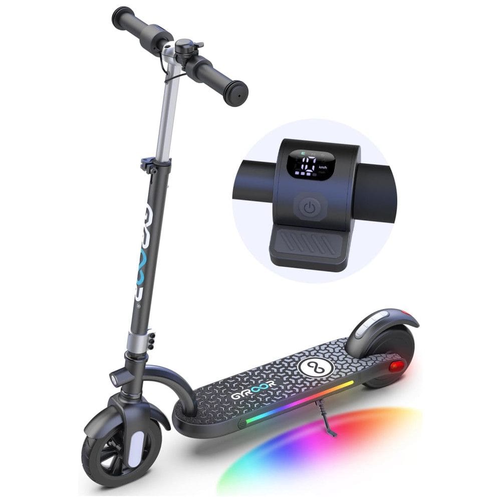Patinete Elétrico Infantil com Display LED, Luzes Coloridas, Controle de Velocidade e Altura para Crianças de 8 a 14 Anos, 180W, Gyroor H40