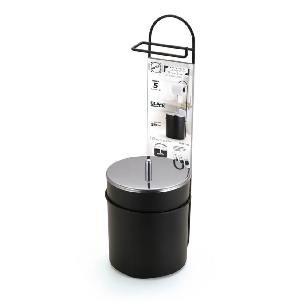 Suporte de Chão Para Papel Com Lixeira Black 5L 2518 Arthi