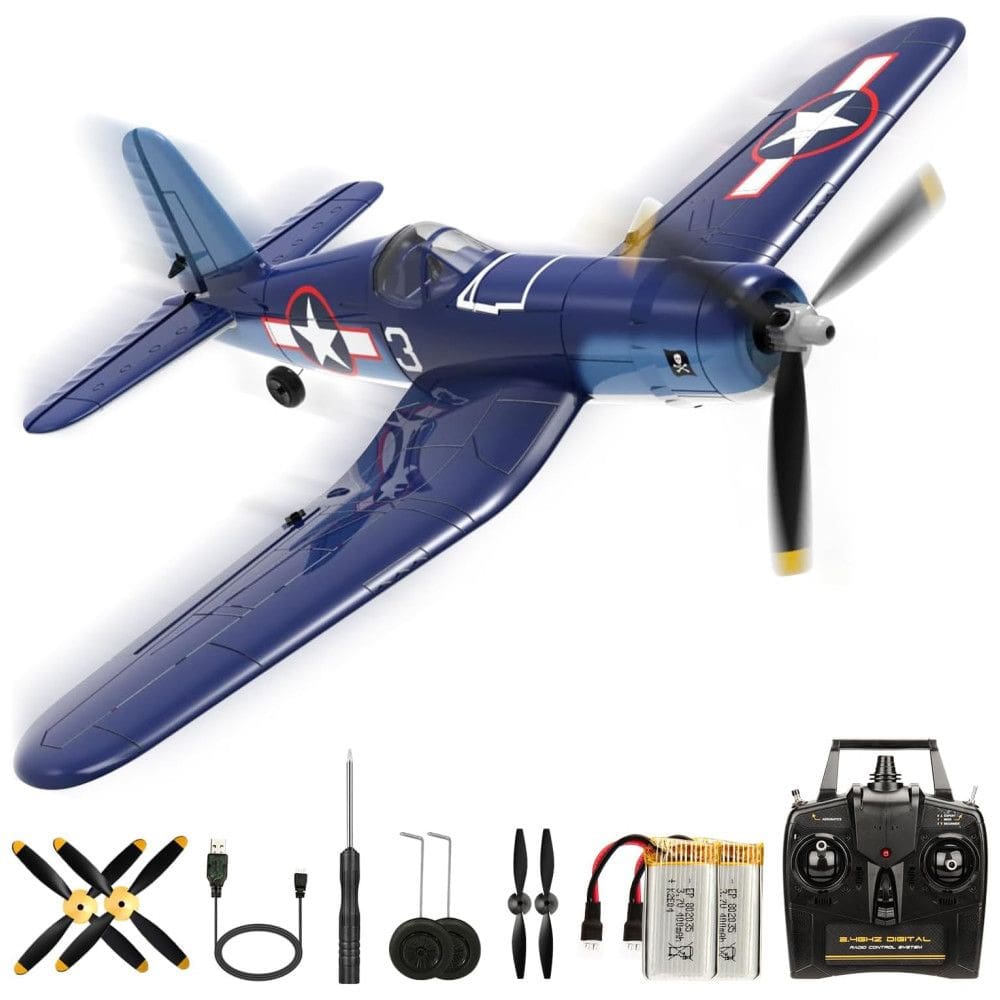 Avião de Controle Remoto com Acessórios, Sistema de Estabilização Xpilot e One Key Acrobático, RoofWorld F4u Corsário 76108, Azul Escuro